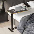 SANODESK Medical Adjustable Overbed Bedside Table with Hidden Casters, Pneumatic Mobile Laptop Computer Standing Desk Cart with Tray, Hospital and Home Use(27.6" W x 15.7" D, Black) - color: Black, size: Small