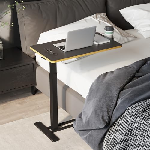 SANODESK Medical Adjustable Overbed Bedside Table with Hidden Casters, Pneumatic Mobile Laptop Computer Standing Desk Cart with Tray, Hospital and Home Use(27.6" W x 15.7" D, Black) - color: Black, size: Small