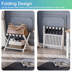 SMIBUY Luggage Rack, Foldable Bamboo Suitcase Stand with Storage Shelf for Guest Room, Bedroom, Hotel, Heavy-Duty, 1 Pack (White) - color: White
