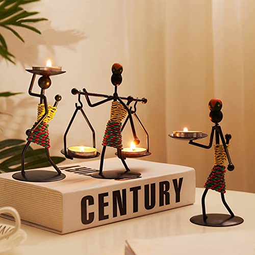 Candle Holders Sets of 3, Creative African Tribal Lady Candle Holder Centerpieces African Women Iron Candlestick Holder for Home/Bar Dinning Table Decor, Personalizable Style Shelf Décor - color: Candle Holder Set of 3