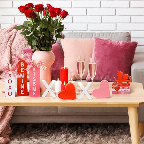 Vercraft 11 Pcs Valentine's Day Table Decorations XOXO Tiered Tray Decor Love Centerpiece Pink Wooden Books Home Table Top Decor for Wedding Party Supplies - style: Xoxo