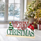 COCHIE Metal Merry Christmas Sign, Christmas Tree Table Centerpieces Decorations for Home, Office, Shelf, Mantel, Indoor, Xmas Red and Green Party Decor Supplies (XMAS A) - style: XMAS A