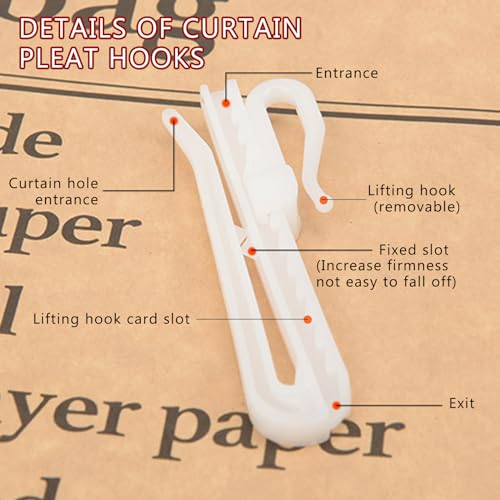 80 Pcs Plastic Curtain Hooks, Adjustable Pinch Pleat Hooks, Ratchet System Pinch Pleat Curtain Hooks for Window Curtain, Door Curtain and Shower Curtain (90mm/3.54inch)