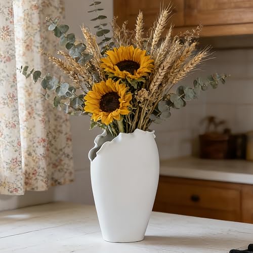 Abstract Irregular Ceramic Vase, White Irregular Pottery Vase, Handmade Decorative Minimalist Flower Vases for Modern Home, Tabletop, Shelf & Office - size: 21" x 10" x 35"