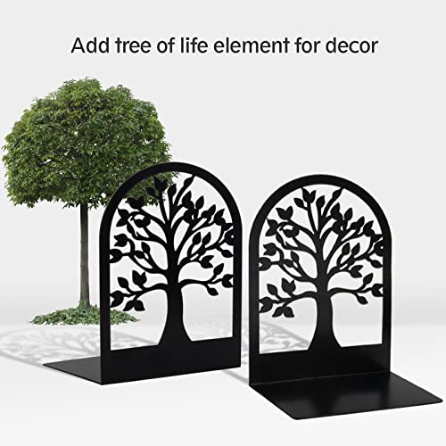 Happyhapi Book Ends, Metal Book Ends to Hold Books, Tree Decorative Bookends for Shelves, Black Book Stopper Bookend for Heavy Books, Book Holder for Shelf Home Office, 6.8 x 4.7 x 3.5(3 Pair/6 Pcs)
