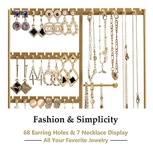 Jewelry Organizer, 4-Tier Earring Holder Organizer with Metal Tray, Jewelry Holder Stand for Necklaces Stud Earrings Bracelets and Rings, Earring Organizer (Gold) - color: Gold