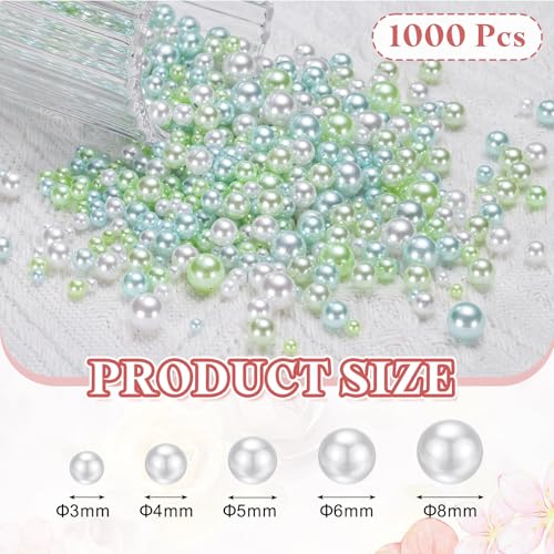 PATIKIL 1000 Pcs No Hole Pearls, 3mm 4mm 5mm 6mm 8mm Mini Round Faux Pearl for Art Crafts Jewelry Making Nail Vase Filler Birthday Wedding Party, Green/Blue - color: Green/Blue