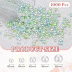 PATIKIL 1000 Pcs No Hole Pearls, 3mm 4mm 5mm 6mm 8mm Mini Round Faux Pearl for Art Crafts Jewelry Making Nail Vase Filler Birthday Wedding Party, Green/Blue - color: Green/Blue