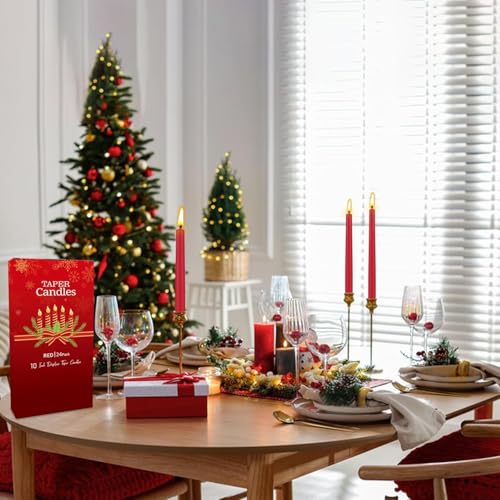 YOROXRG 24 Pack Red Taper Candles, 7-8 Hours Burn Time, Unscented, Smokeless and Dripless, 0.75 x 10 Inch Dinner Candle Set for Christmas,Household, Wedding, Party and Home Décor Candlesticks - color: Red-24