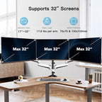 HUANUO Triple Monitor Stand - Full Motion Articulating Monitor Mount Fit Three 17 to 32 inch LCD Computer Screens with Clamp, Grommet Kit - color: White