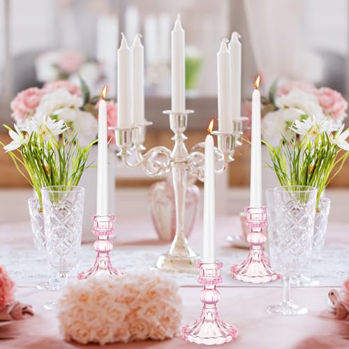 Maxcheck Set of 6 Candlestick Holders Taper Glass Candle Holder Decorative Candle Stand for Wedding Party Table Centerpiece Anniversary Festival Home Decor(Pink) - color: Pink