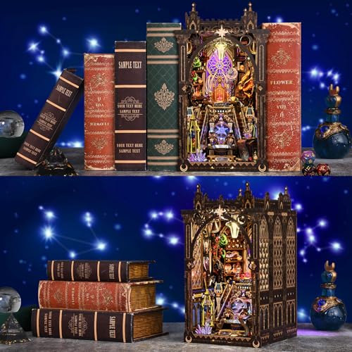 TOYQI Book Nook Kit, Book Nook Kits for Adults, DIY Miniature Dollhouse Kit 3D Wooden Puzzle Booknook Bookend with LED Light - Divination Fate Destiny 12 Constellation Zodiac Signs - style: Zodiac Sign