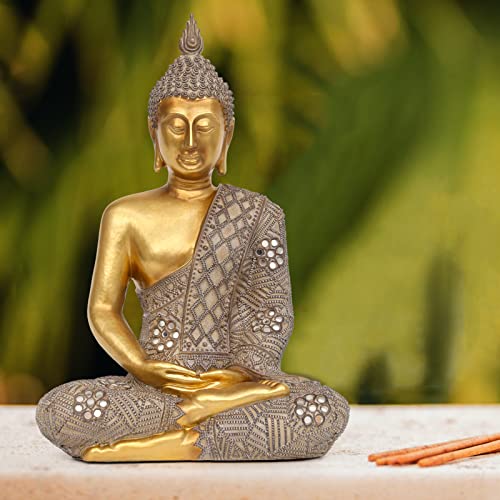 Buddha Statue for Home Decor Gold 12.4”-Buddha Statues for Zen Decor - Spiritual Décor-Buddha Decor for Living Room-Buda – Budda – Indoor Buddha Gift for Relaxation, Meditation or Shrine… - size: 5.51'' X 8.66'' X 12.4''