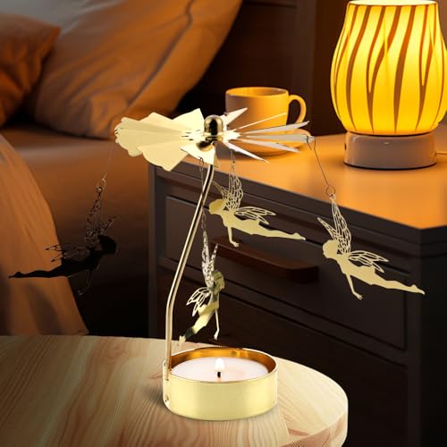 Spinning Candle Holder, Rotary Girl with Wings Gold Metal Spinning Tea Lights Candle Holder for Unique Gift for Friend Gifts for Women, Romantic Decor