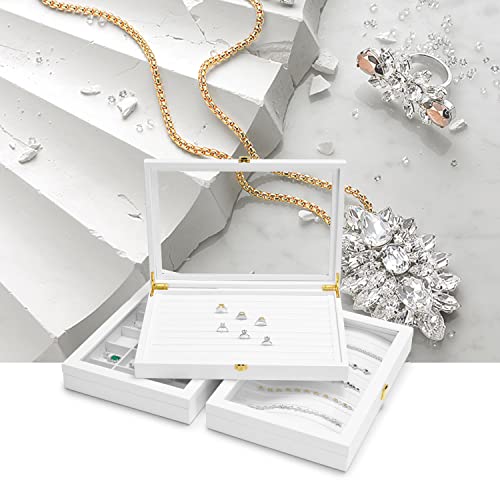 Oirlv White Leather Acrylic Lid Jewelry Necklace Organizer Box Necklace Bracelet Display Holder Case Drawer Insert Women Gift - color: White, size: 13 Slot