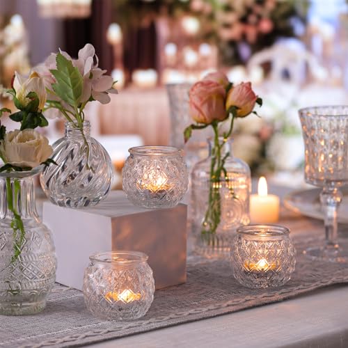 DARJEN 12Pcs Clear Votive Candle Holders - Round Glass Candle Holders for Tea Light Candle, Embossed Candle Votives for Wedding Centerpiece, Living Room & Home Table Decor - color: Clear, size: 12PCS