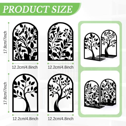 Sanwarm Metal Bookends Botanical Tree Book Ends Decorative Bookend for Home Office Library Desk Book Shelves Decor, Gift for Reading Enthusiasts Non-Skid Book Stoppers Holder (Black 2 Pair) - color: Tree