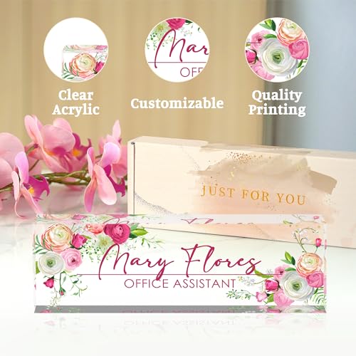 Personalized Desk Name Plate - Custom Gifts for Professionals & Employees - color: Flower 1