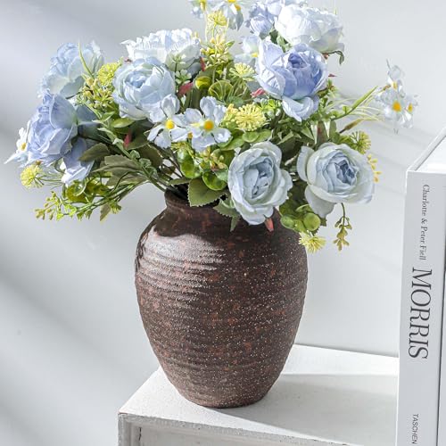 Ceramic Flower Vase 7.4 inch Farmhouse Rustic Vase for Home Decor Handcrafted Pottery Vase Small Terracotta Vases for Dining Table Decor Fireplace Living Room Bathroom Wedding Centerpiece - color: 205-2-7.4in