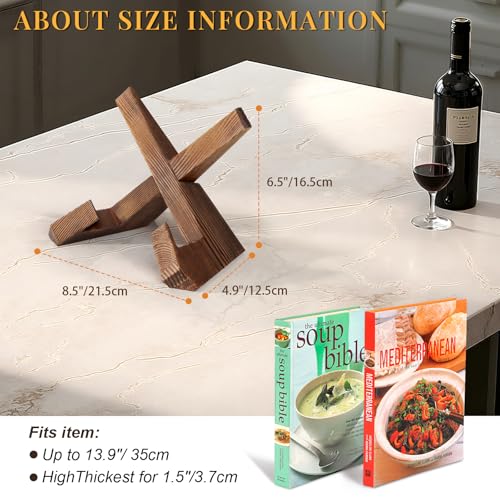 PUERSI Cookbook Stand for Kitchen, Recipe Book Holder for Kitchen Counter, Wooden Cookbook Holder, Rustic Cook Book Holder Stand - Rustic Brown - color: Brown