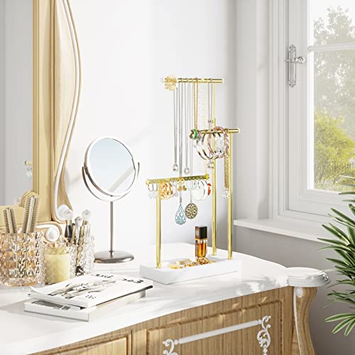 SRIWATANA Jewelry Organizer Display Extra Tall Necklace Holder 3 Tier Jewelry Tree Stand, Gift Idea (White & Gold) - color: White & Gold