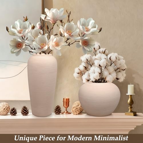 Tall Ceramic Vase 12 Inch Neutral Textured Vase,Cream Ceramic Vase for Home Decor,Farmhouse Tall Ceramic Flower Vase for Dining Table,Living Room,Kitchen,Bedroom,Entryway - size: 12 Inch