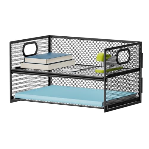 Marbrasse 2 Tier Paper Organizer Letter Tray, Mesh File Organizer with Handle, Paper Sorter Desk Organizer for Home Office Supplies - Black - color: 2 Tier Black