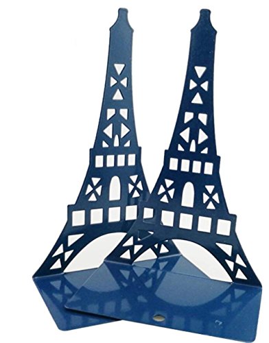 One Pair Creative Paris Eiffel Tower Book Organizer Metal Bookends for Kids School Library Desk Study Home Office Decoration Gift (Blue) - color: Blue