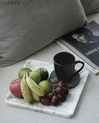 Natural Square Grey Marble Tray 10.6" – Luxurious Grey-White Marble Decorative Tray for Fruits, Food, Perfume, Jewelry, & Keys, Versatile Home Decor Tray for Bathroom, Vanity, Coffee Table & Entryway
