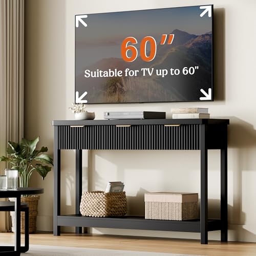 Lulive 51" Fluted Console Table for Entryway, Entryway Table with 3 Wooden Drawers, Farmhouse Behind Sofa Table for Living Room, Hallway, Couch, Foyer - color: Black