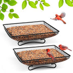 MIXXIDEA Ground Bird Feeder Tray 11x11 Inches, Metal Platform Mesh Seed Tray for Bird Feeders, Great Attracting Garden Yard Decoration for Wild Birds Squirrels Dove,2 Pack - size: 11x11 inches (2 pack)
