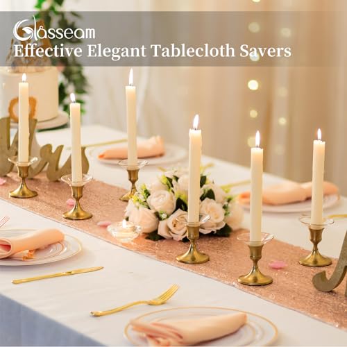 Glasseam Candle Drip Protectors for Candle Stick Candle Holder, Gold Rim Glass Bobeches for Candlesticks Set of 12, Round Wax Catchers for Candles, Taper Candle Holders for Table Centerpiece Wedding - color: Gold Rim, size: Flat-12pcs