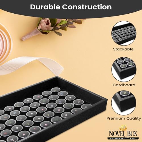 Novel Box Jewelry Display Tray Black Wood 8.25 x 14.75 x 1 Large Jewelry Tray with 50 Gem Jars Insert | Rectangular Display Trays for Collectibles | Rock Collection Tray | Gem Display Tray - color: 50-Gem Jars Black Foam Liner, size: Wood Tray: 8.25 x 14.