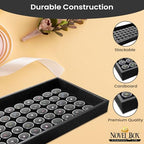 Novel Box Jewelry Display Tray Black Wood 8.25 x 14.75 x 1 Large Jewelry Tray with 50 Gem Jars Insert | Rectangular Display Trays for Collectibles | Rock Collection Tray | Gem Display Tray - color: 50-Gem Jars Black Foam Liner, size: Wood Tray: 8.25 x 14.