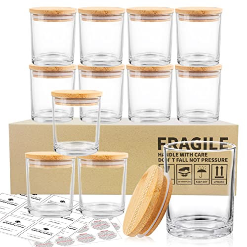 SUPMIND 12 Pack Glass Candle Jars-10oz Clear Empty Candle Jars with Bamboo Lids and Sticky Labels, Bulk Candle Jars for Making Candles Containers - Dishwasher Safe - color: Clear, size: 10oz