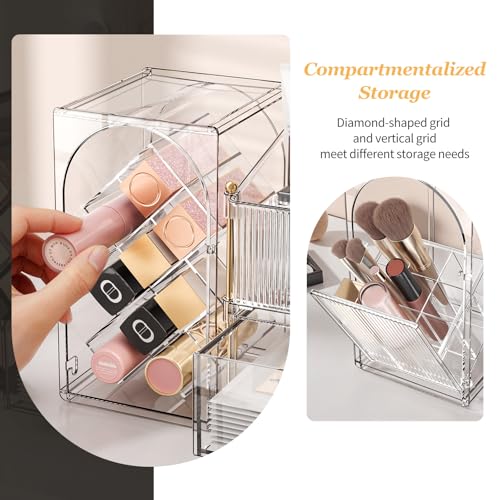 INVSSENE Stackable Makeup Organizer Countertop, Storage Perfume Skincare Cosmetic Lipstick Face Mask Makeup Brush Palettes, Ideal for Vanity Bathroom Counter - color: 3516 Clear