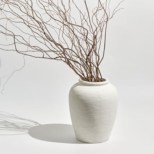 LB2 White Ceramic Large Vase, 11.8" Tall Zen Style, Terra Cotta Pitcher Vase, Distressed Farmhouse Decor, Pottery Decorative Flower for Home Decor (A - White 11.8") - color: A - White 11.8"