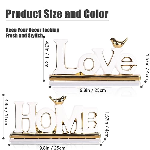 White and Gold Decor Statue - Home and Love Sign Decoration - Gold Bird with Home Sculpture - Figurine Decorative Ornaments for Living Room, Bedroom, Desktop, Cabinets - color: White+gold, style: 2 Pcs
