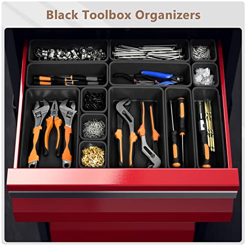 A-LuGei【𝟰𝟲𝗣𝗖𝗦 & 5 Size Tool Box Organizer Tray Divider Set, 【Black】 Bathroom Drawer Organizer Bin, Garage Organization and Storage Toolbox Rolling Tool Chest Cart Cabinet WorkBench Small Part - color: Black