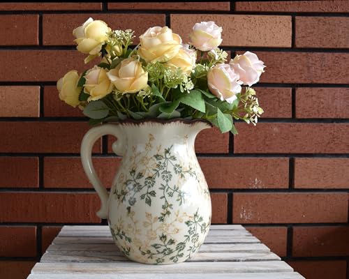 Ceramic Pitcher vase with Handle,Grandma core Vintage Decor,Unique Farmhouse vase,Country Home Decor,Cottage core Decor,Nancy Meyers Home Decor