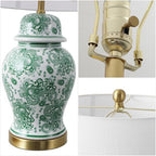 JONATHAN Y 29.5" Green/White Ceramic Table Lamp for Living Room and Office, White Linen Drum Shade, Traditional Chinoiserie Ginger Jar Lamp, LED Bulb Included (JYL3008D) - color: Green/White