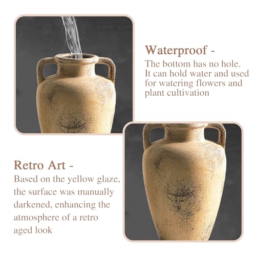 Ceramic Vintage Vases for Flower, 8.85 inch Rustic Vase with Handle, Tall Terracotta Christmas Farmhouse Vase for Home Decor, Living Room Shelf Decor, Enterway, Table, Lyeec - color: 103-8.85 in