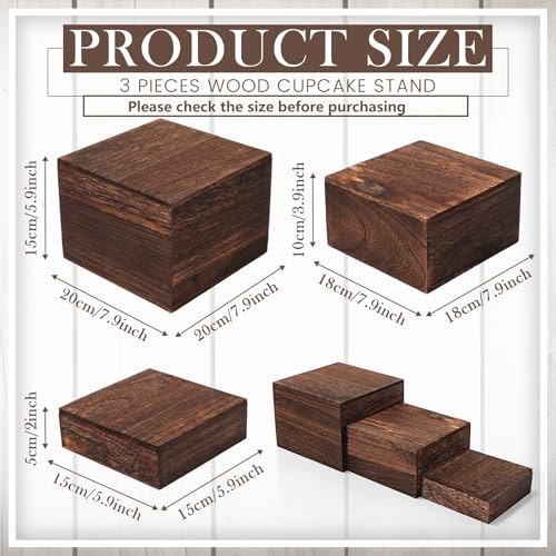 Barydat 6 Pcs Wood Display Risers Rustic Cupcake Stand Food Risers for Buffet Table Wooden Stackable Display Stand Box for Catering Dessert Collectibles Jewelry Figures Show(Burnt Wood Color)