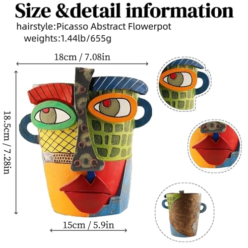 Picasso Abstract Face Flower Pot,Unique Resin Crafted Planter with Drainage Holes,Interesting Colorful Planter with Human face,for Indoor and Outdoor Botanical Home décor (Modern) - style: Modern