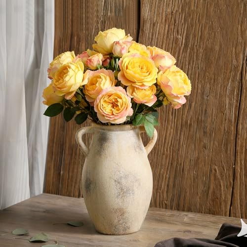 Ceramic Vintage Vase with Handles - 9.05 inch Terracotta Vase - Decorative Tall Pottery vase - Flower Vase for Home Farmhouse Decor, Dining Table, Living Room, Kitchen, Office - color: 102-9in