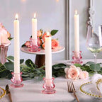 NITIME 12pcs Pink Candlestick Holders, Pink Glass Candle Holders for Pillar Candles, Taper Candle and Tealight Candles, Taper Candle Holders for Wedding, Table Centerpiece - color: Pink