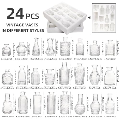UMEIED 24 Pack Glass Bud Vases in Bulk for Centerpieces, Clear Vintage Decorative Small Vases for Flowers, Wedding Rustic Home Table Decor (Clear) - color: Clear