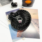 Shell Shape Ring Holder Dish, Seashell Jewelry Dish Tray, Ceramic Trinket Tray for Rings Earrings Necklaces Bracelet, Birthday Mother's Day Christmas Gift for Mom Friend Sister, 3.9", Black - color: Black