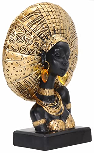 Lescafita African Woman Statue with Gold Sunburst Headdress – Resin Figurine with Tribal Jewelry, Afrocentric Home Decor Accent, Cultural Sculpture Gift for Women - color: 316-gold