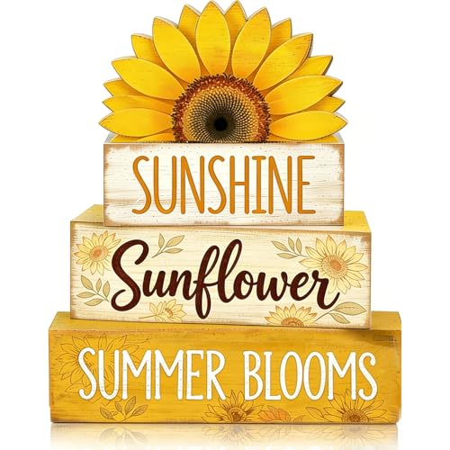 4 Pcs Sunflower Decor Faux Book Stack Blocks Farmhouse Tiered Tray Decor Summer Decorations for Home Kitchen Table Rustic Sunflower Kitchen Decor - style: Sunflower